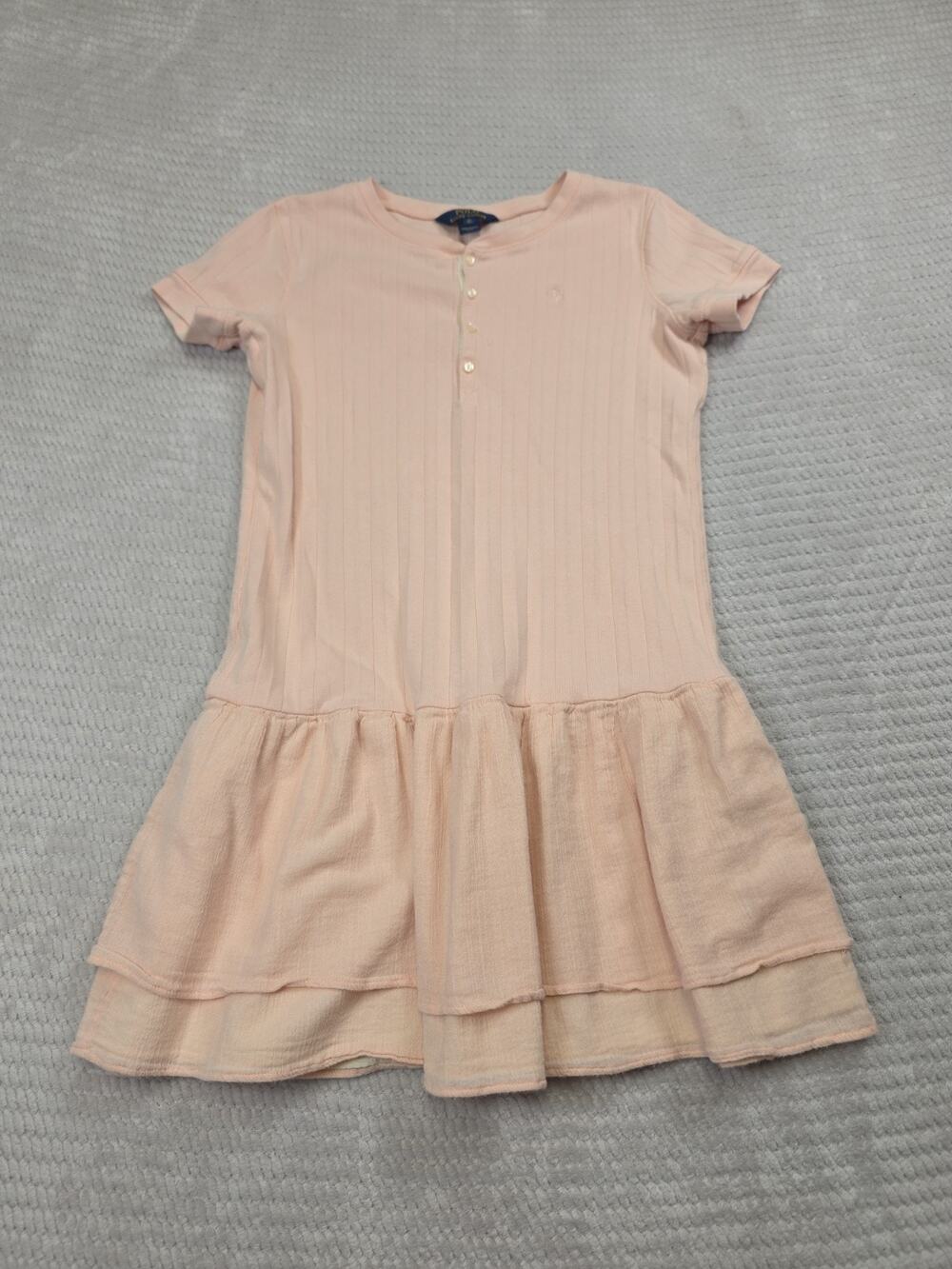 Polo Ralph Lauren Dress Girls XL 16 Peach Short Sleeve Knit Tiered Bottom